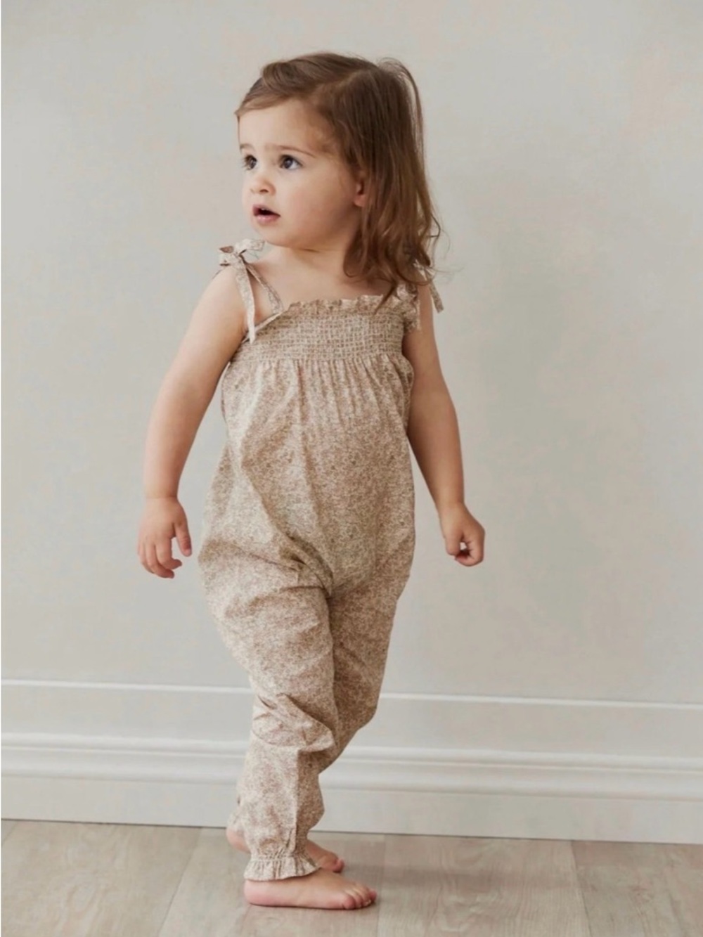 Size 3Y Jamie Kay Neutral Floral Tie-Shoulder Kids Romper